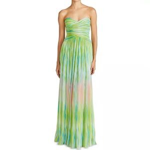 ‼️‼️ISO‼️‼️ ML Monique Lhuillier Mila Pleated Print Strapless Chiffon Gown